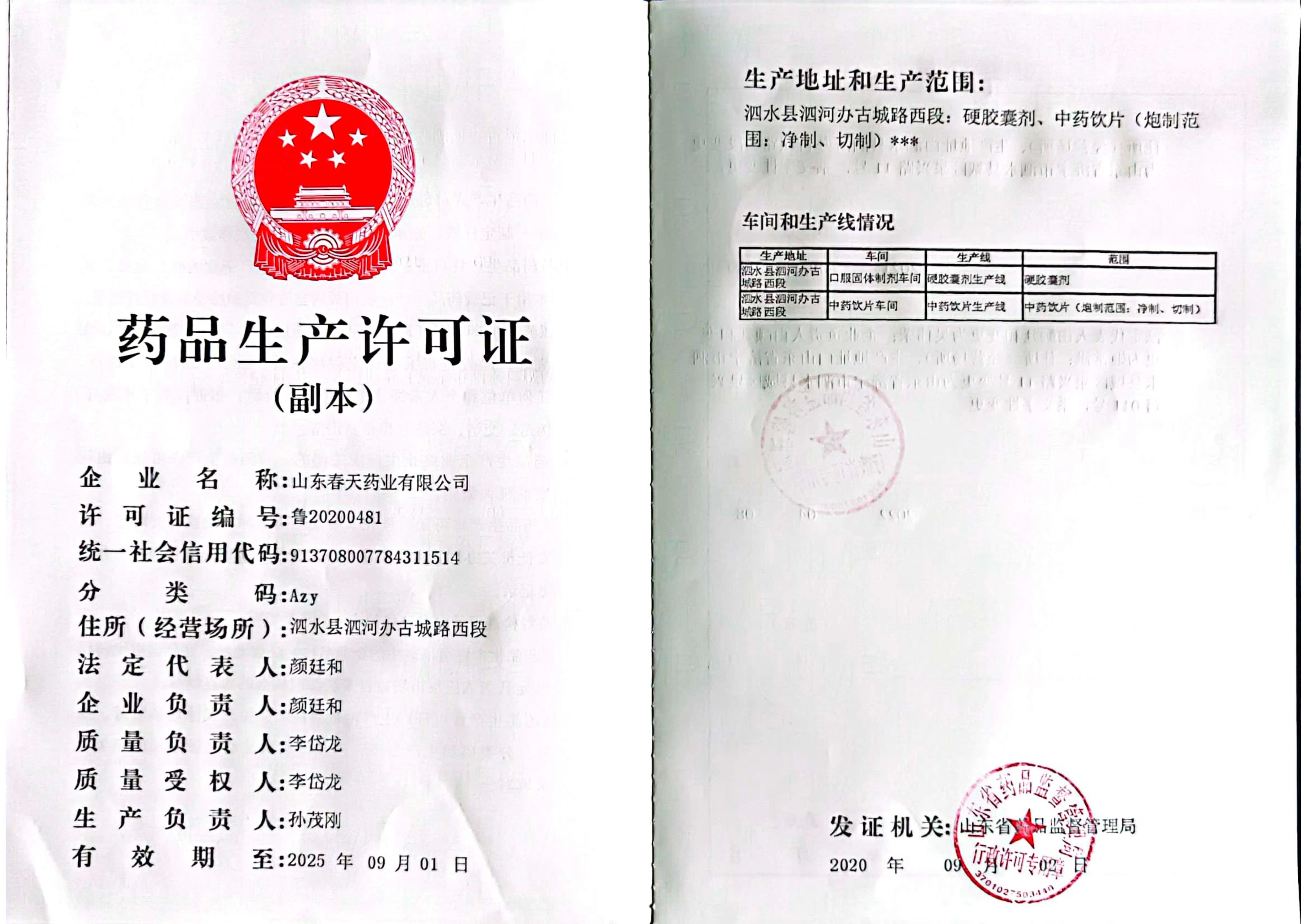 藥品(pin)生(sheng)産(chan)許可(kě)副本(ben)